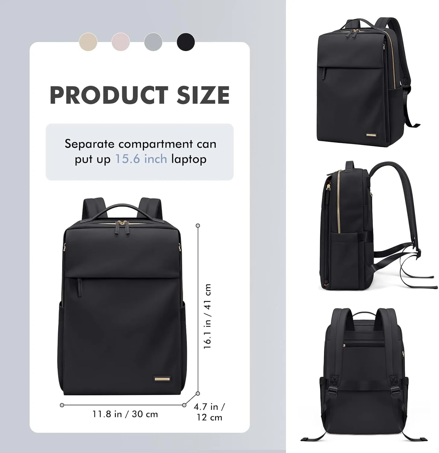 GOLF SUPAGS Travel Laptop Backpack for Women Airline Approved for Work College Travel Multi-Functional Casual Daypack Teacher Nurse Bags Fits 15.6 Inch Notebook (Black)