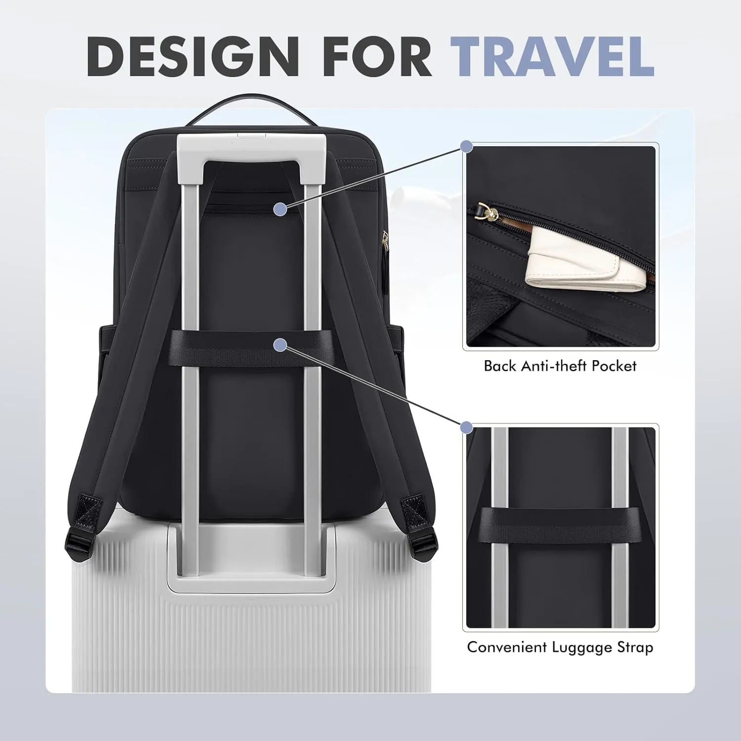 GOLF SUPAGS Travel Laptop Backpack for Women Airline Approved for Work College Travel Multi-Functional Casual Daypack Teacher Nurse Bags Fits 15.6 Inch Notebook (Black)