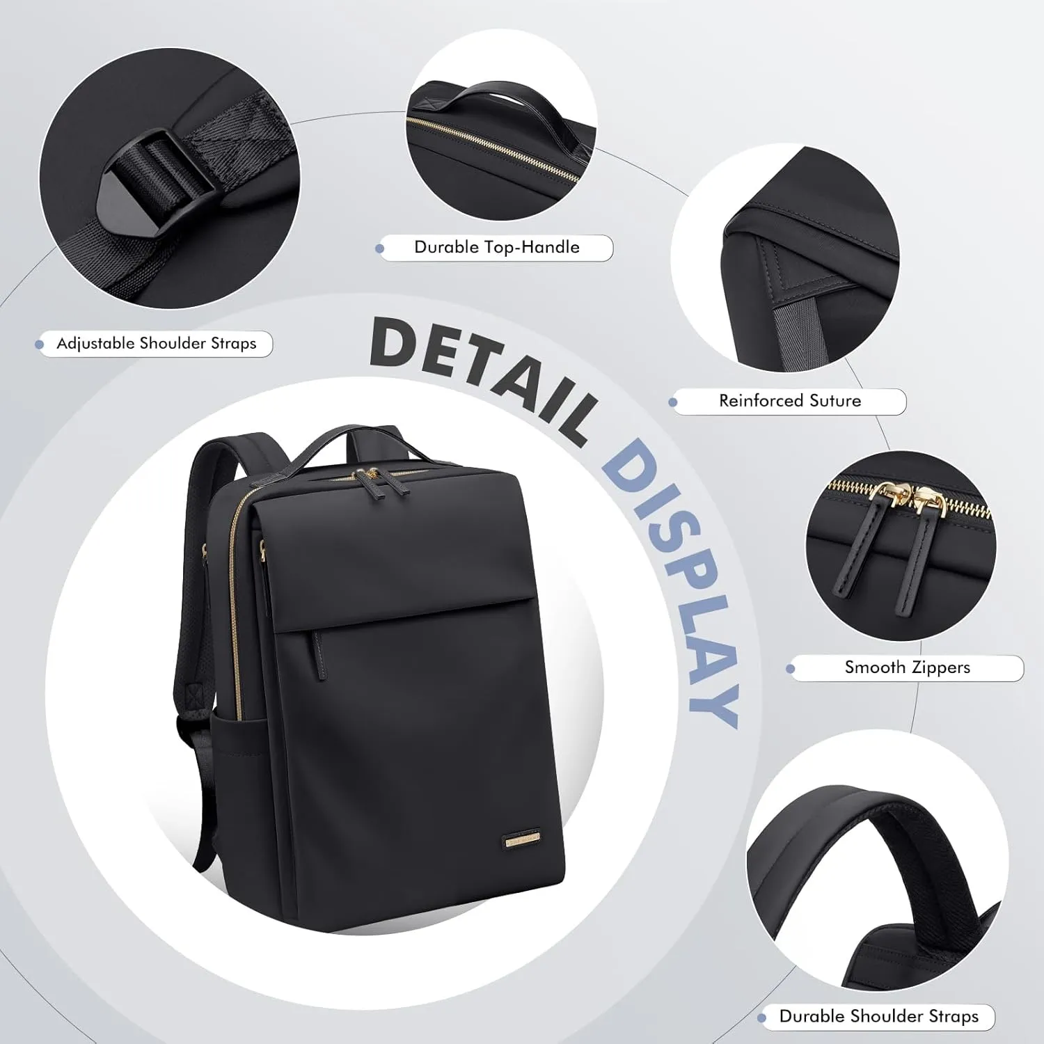 GOLF SUPAGS Travel Laptop Backpack for Women Airline Approved for Work College Travel Multi-Functional Casual Daypack Teacher Nurse Bags Fits 15.6 Inch Notebook (Black)