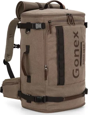 Gonex Canvas Laptop Backpack, Large 3-in-1 Convertible Vintage Travel Bag for Men & Women, Durable Carry-On for Work, College & Outdoor Adventure (Coffee Brown)