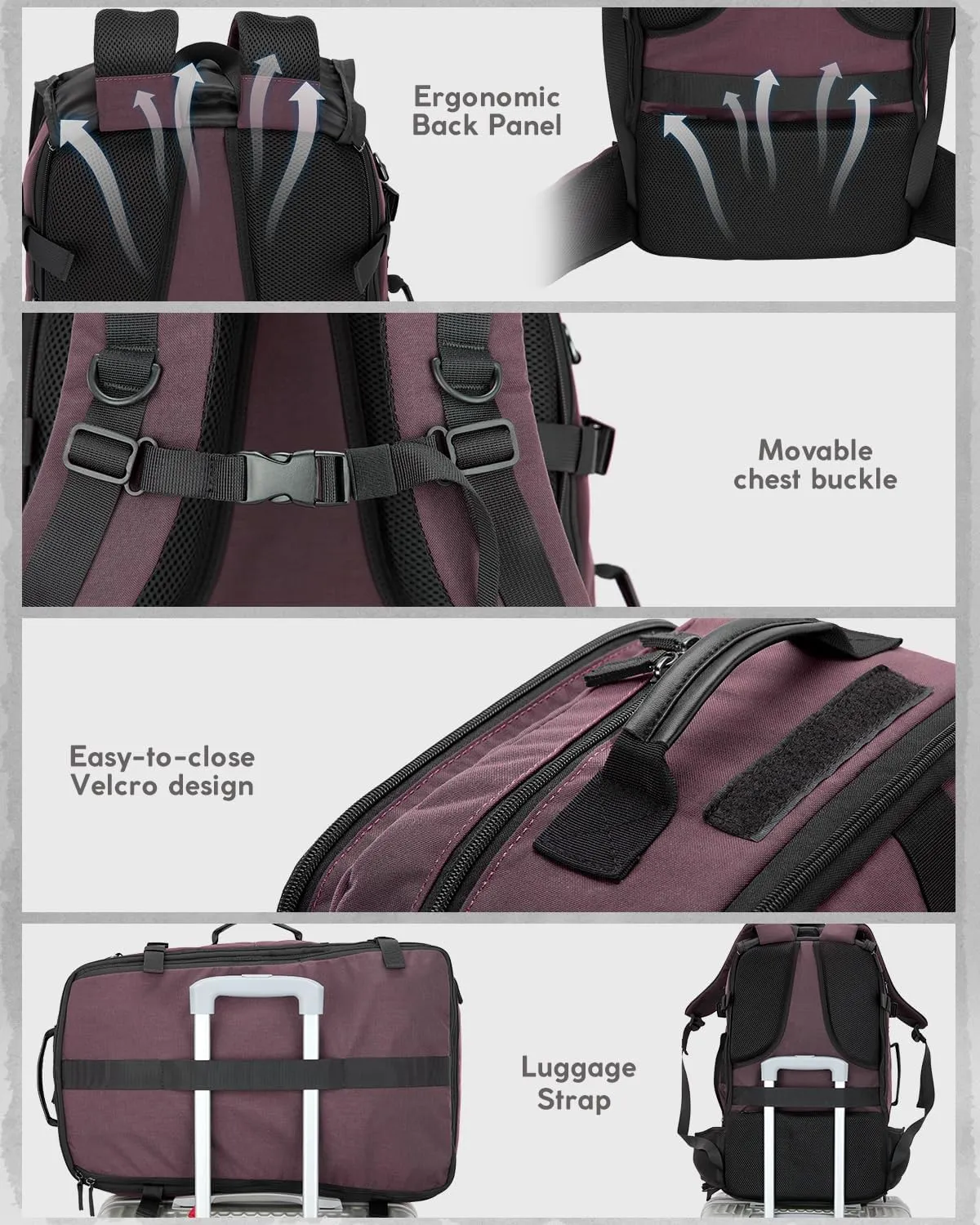 Gonex Travel Backpack, Large Carry-On Nylon Duffle Bag, 3-in-1 Convertible Laptop Bag for Men & Women, Durable for Work & Weekend Travel (Dark Red)