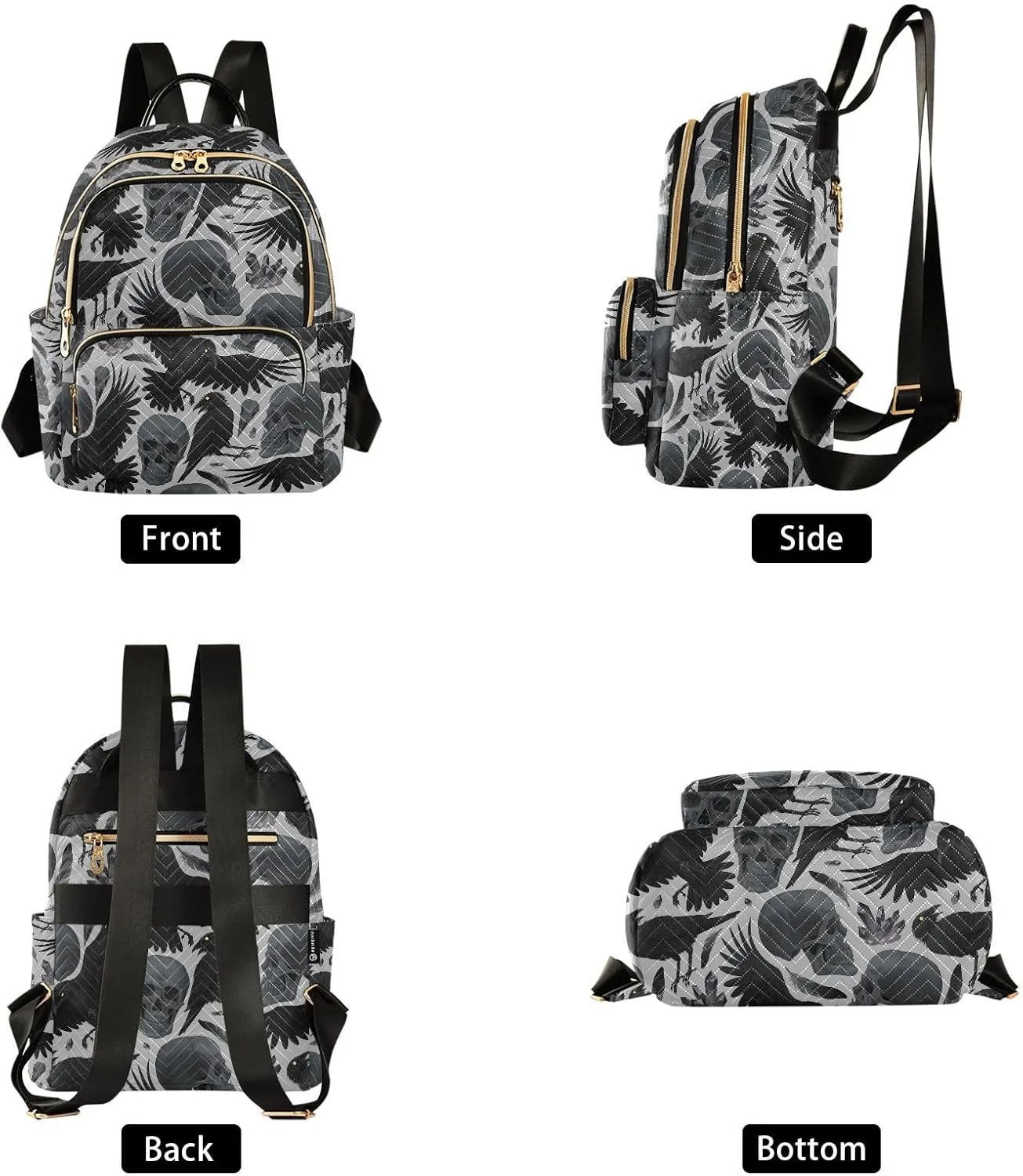 Gothic Crows Skulls Gothic Mini Backpack Fashion Backpack Purse for Women,Handbag Shoulder Bag Casual Daypack, Ladies Gift for College Work (M)