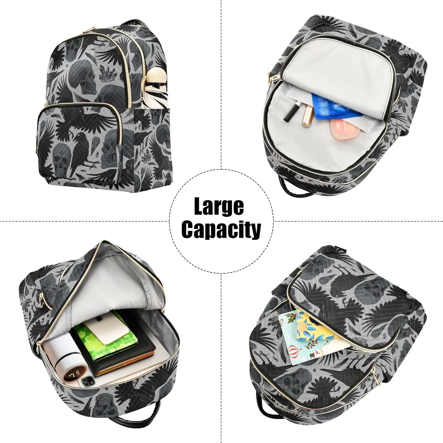 Gothic Crows Skulls Gothic Mini Backpack Fashion Backpack Purse for Women,Handbag Shoulder Bag Casual Daypack, Ladies Gift for College Work (M)