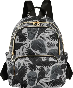 Gothic Crows Skulls Gothic Mini Backpack Fashion Backpack Purse for Women,Handbag Shoulder Bag Casual Daypack, Ladies Gift for College Work (M)