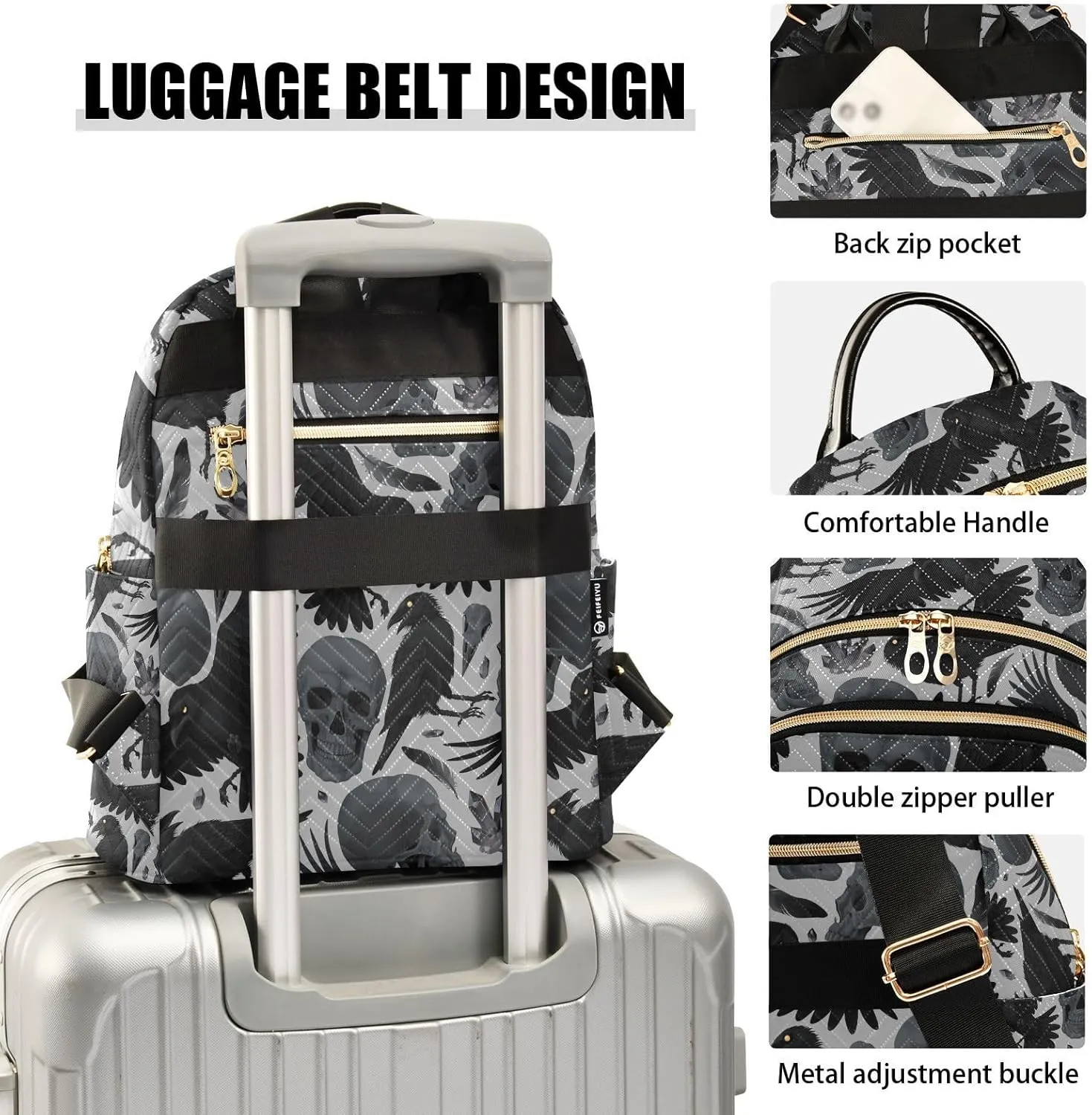 Gothic Crows Skulls Gothic Mini Backpack Fashion Backpack Purse for Women,Handbag Shoulder Bag Casual Daypack, Ladies Gift for College Work (M)