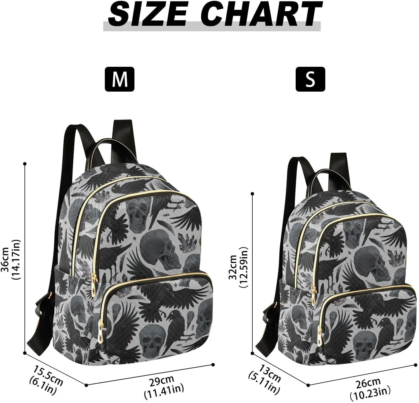 Gothic Crows Skulls Gothic Mini Backpack Fashion Backpack Purse for Women,Handbag Shoulder Bag Casual Daypack, Ladies Gift for College Work (M)