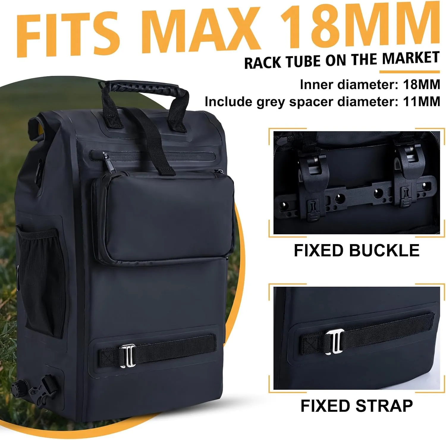 Goture 3 IN 1 Bike Pannier Bag 25L Fishing Tackle Bag with Exhaust Valve, 500D PVC Bicycle Backpack With Stowable Mesh Pocket, Waterproof Panniers for Bicycle, Fishing, Kayaking, Boating Yellow
