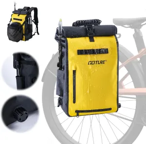 Goture 3 IN 1 Bike Pannier Bag 25L Fishing Tackle Bag with Exhaust Valve, 500D PVC Bicycle Backpack With Stowable Mesh Pocket, Waterproof Panniers for Bicycle, Fishing, Kayaking, Boating Yellow