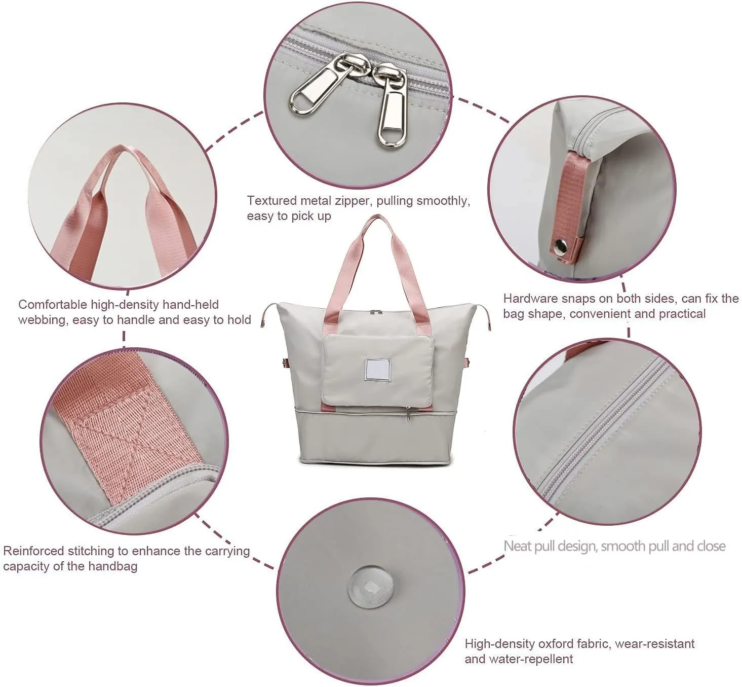 Gpmsign Travel Bag, High-Capacity Double-Layer Wet Separation Travelling Bag, Double Layer Wet Separation Travel Bag (Cherry Blossom Powder)
