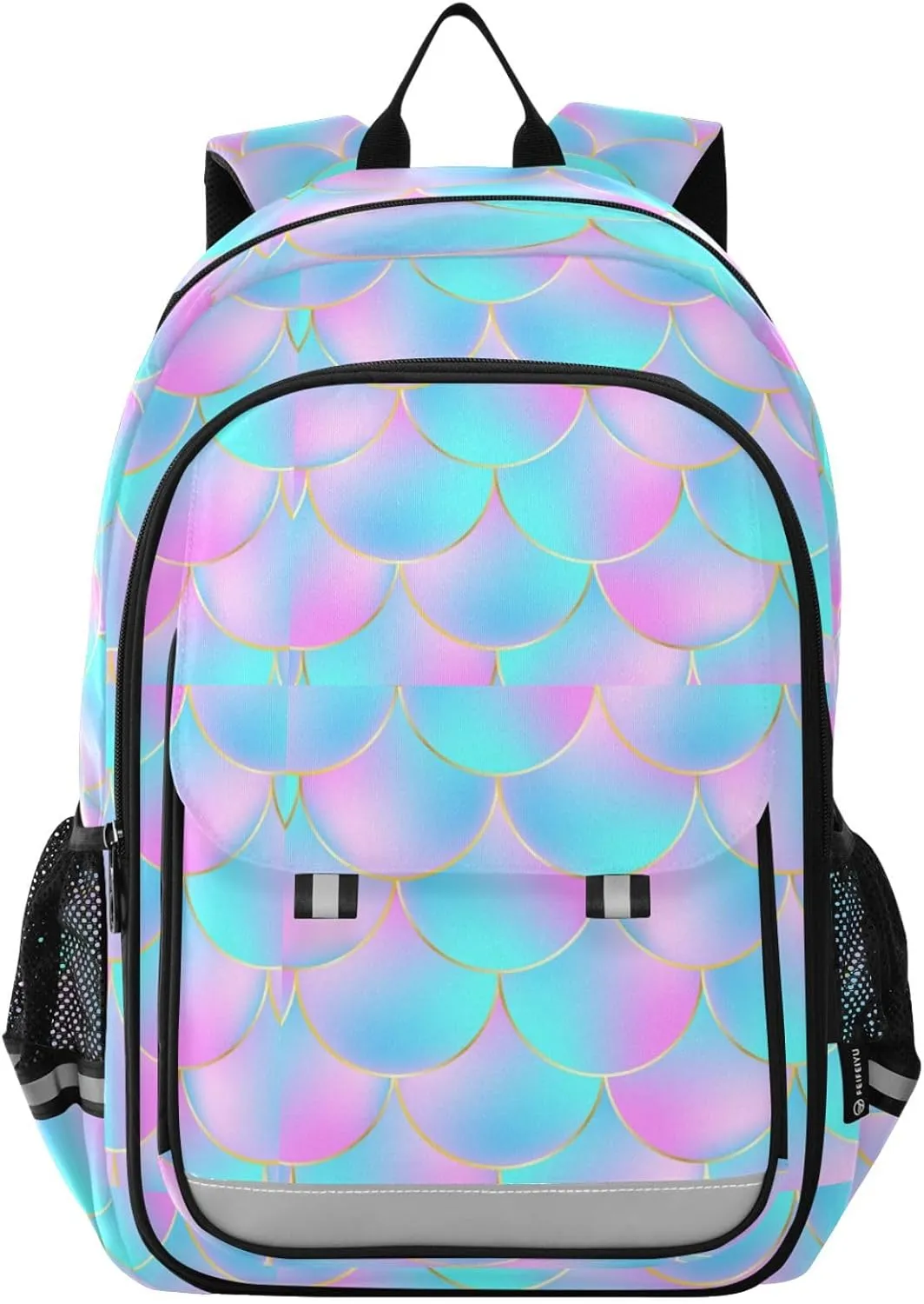 Gradual Fish Scale Backpack for Boys Girls Elementary School Bag Kids Bookbag Travel Rucksack With Reflective Stripes