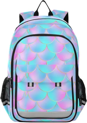 Gradual Fish Scale Backpack for Boys Girls Elementary School Bag Kids Bookbag Travel Rucksack With Reflective Stripes