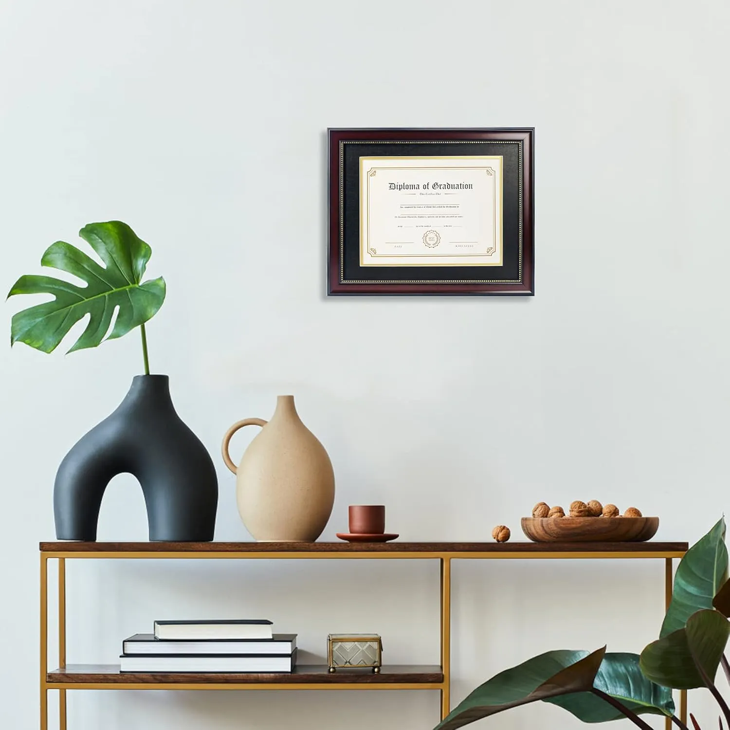 GraduatePro 8.5x11 Diploma Frame with Black Over Gold Mat or Display 11x14 Document Without Mat, CPA License Frame, UV Protection Acrylic, Mahogany with Gold Beads, Pack of 3