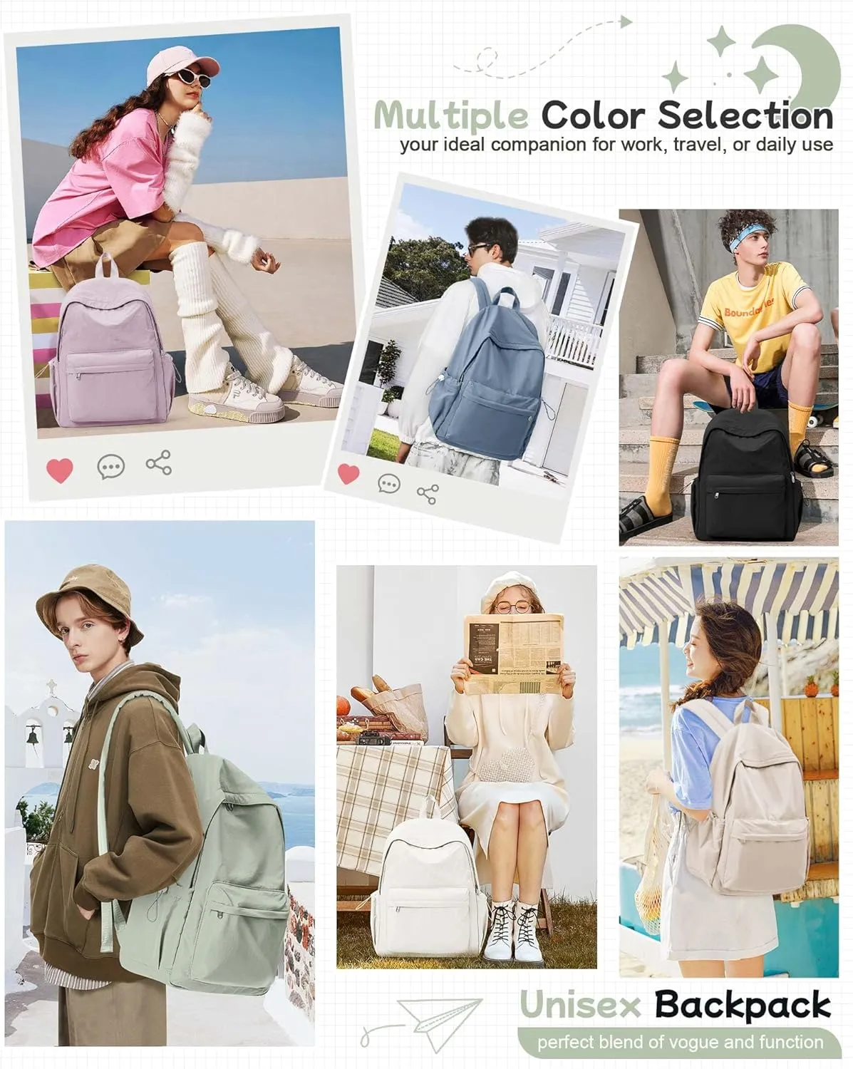 Green Cute School Backpack with Laptop Compartment Small Travel Laptop Backpack for Women Men Waterproof College Backpack Simple School Bag for Teens Girls Boys