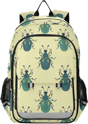 Green Unicorn Beetle Pattern Backpack for Boys Girls Elementary School Bag Kids Bookbag Travel Rucksack With Reflective Stripes