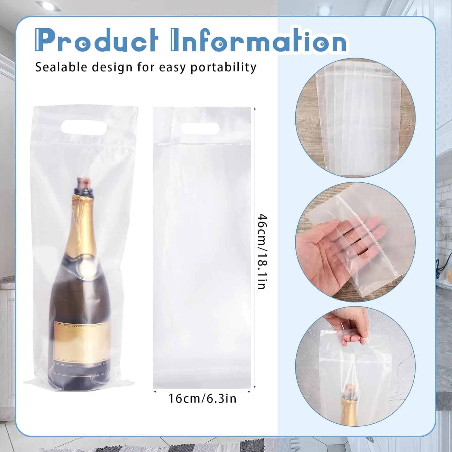 Gueevin 200 Pcs Wine to Go Bottle Doggy Bag Plastic Adhesive Seal Travel Wine Bags for Restaurant Bar Travel