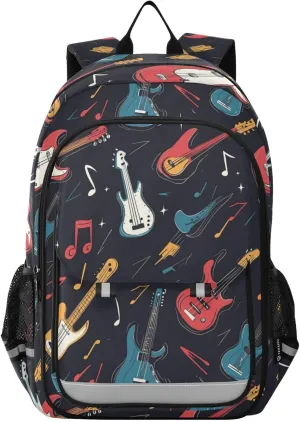 Guitars Notes Backpack for Boys Girls Elementary School Bag Kids Bookbag Travel Rucksack With Reflective Stripes