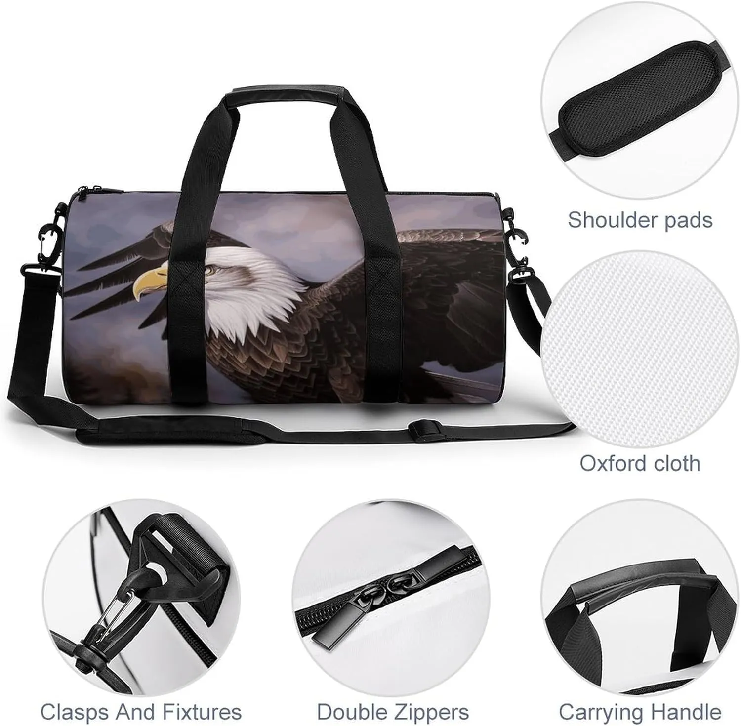 Gym Bag for Men Women Bald Eagle Duffel Bag Overnight Bag with Compartment Gym Sackpac