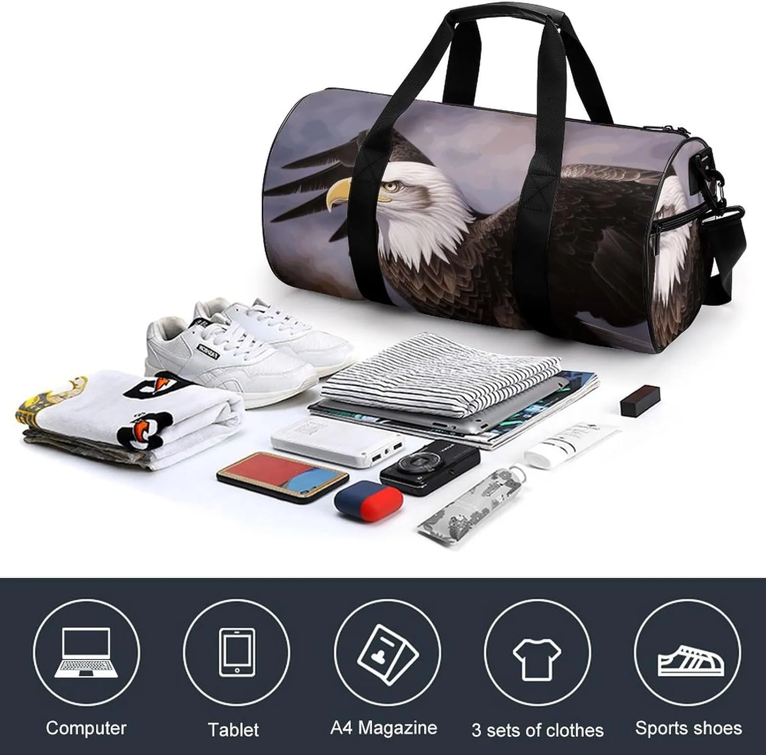 Gym Bag for Men Women Bald Eagle Duffel Bag Overnight Bag with Compartment Gym Sackpac
