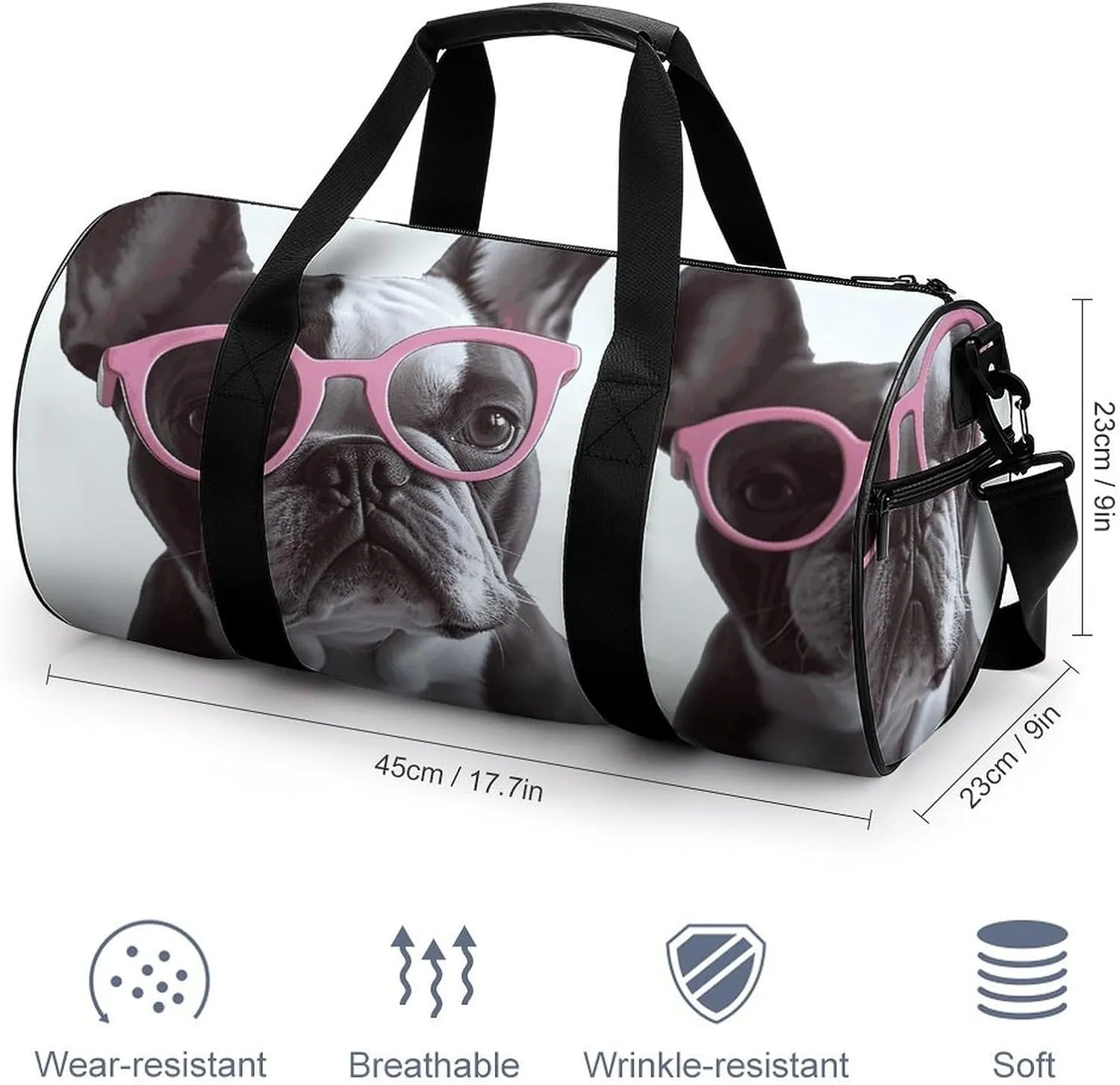 Gym Bag for Men Women French Bulldog Pink Glasses Duffel Bag Overnight Bag with Compartment Gym Sackpac