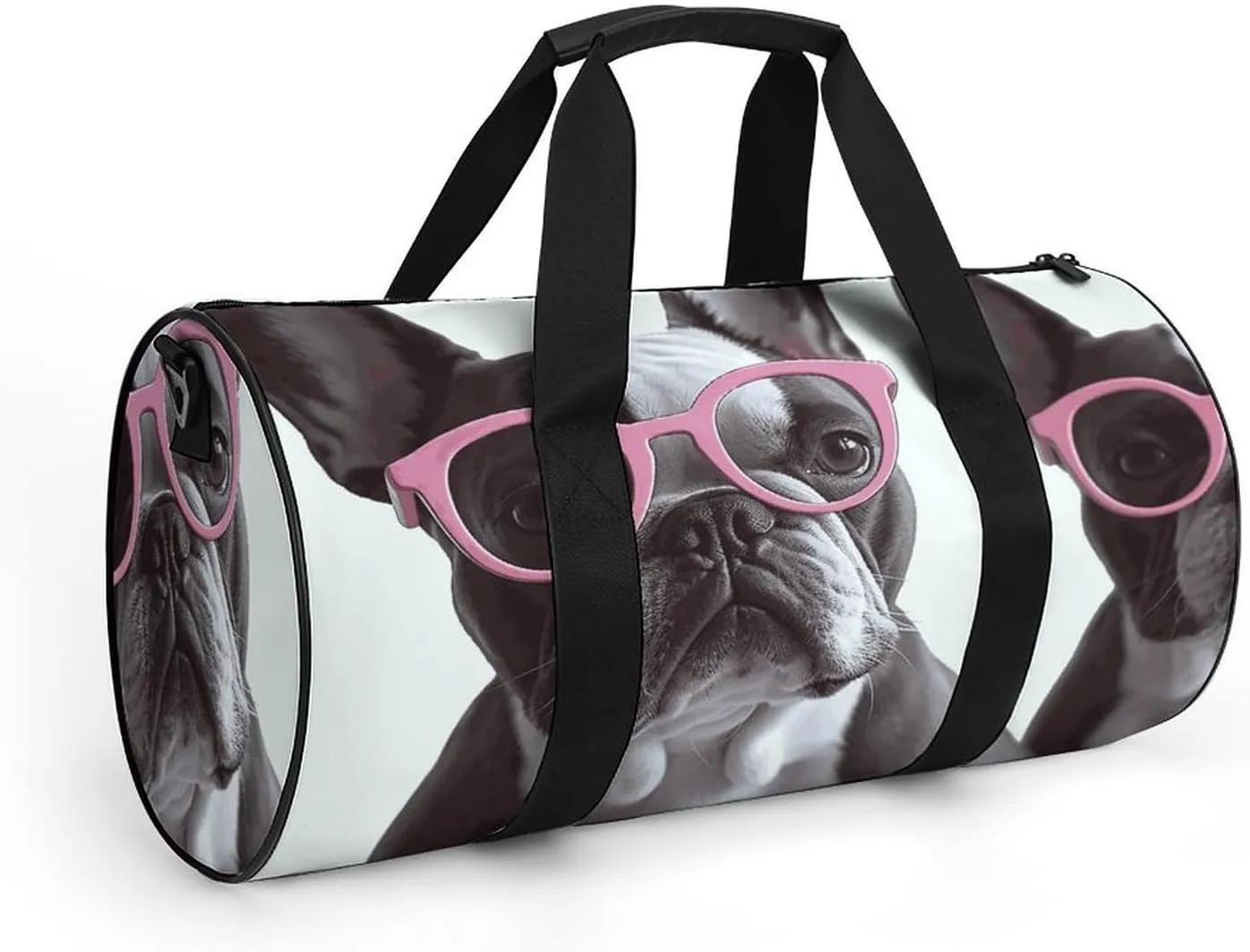 Gym Bag for Men Women French Bulldog Pink Glasses Duffel Bag Overnight Bag with Compartment Gym Sackpac