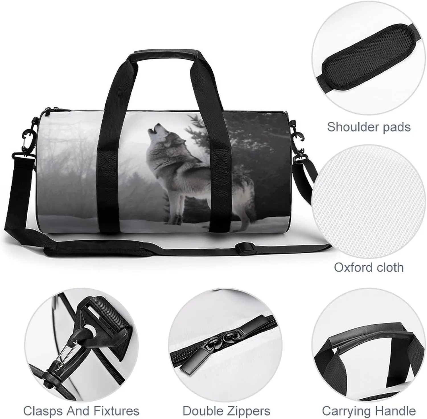 Gym Bag for Men Women Howling Wolf Duffel Bag Overnight Bag with Compartment Gym Sackpac
