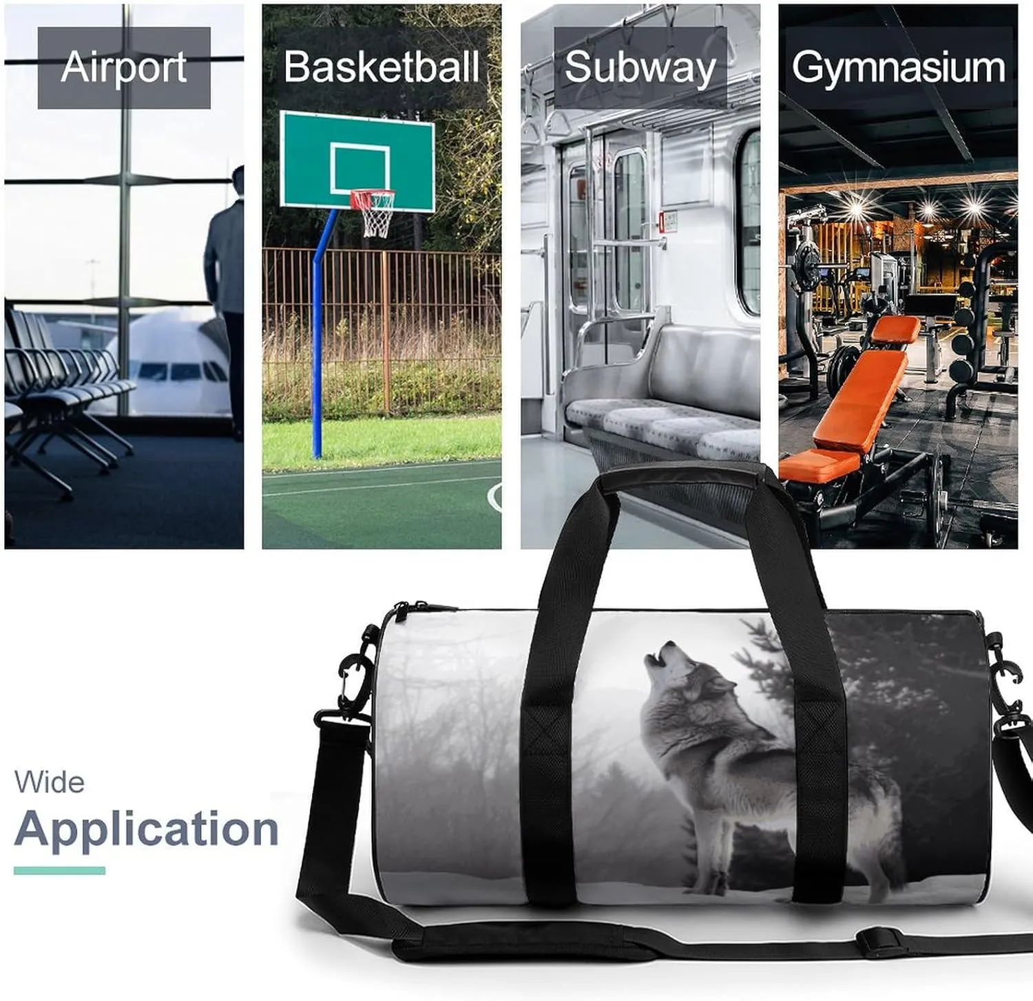 Gym Bag for Men Women Howling Wolf Duffel Bag Overnight Bag with Compartment Gym Sackpac