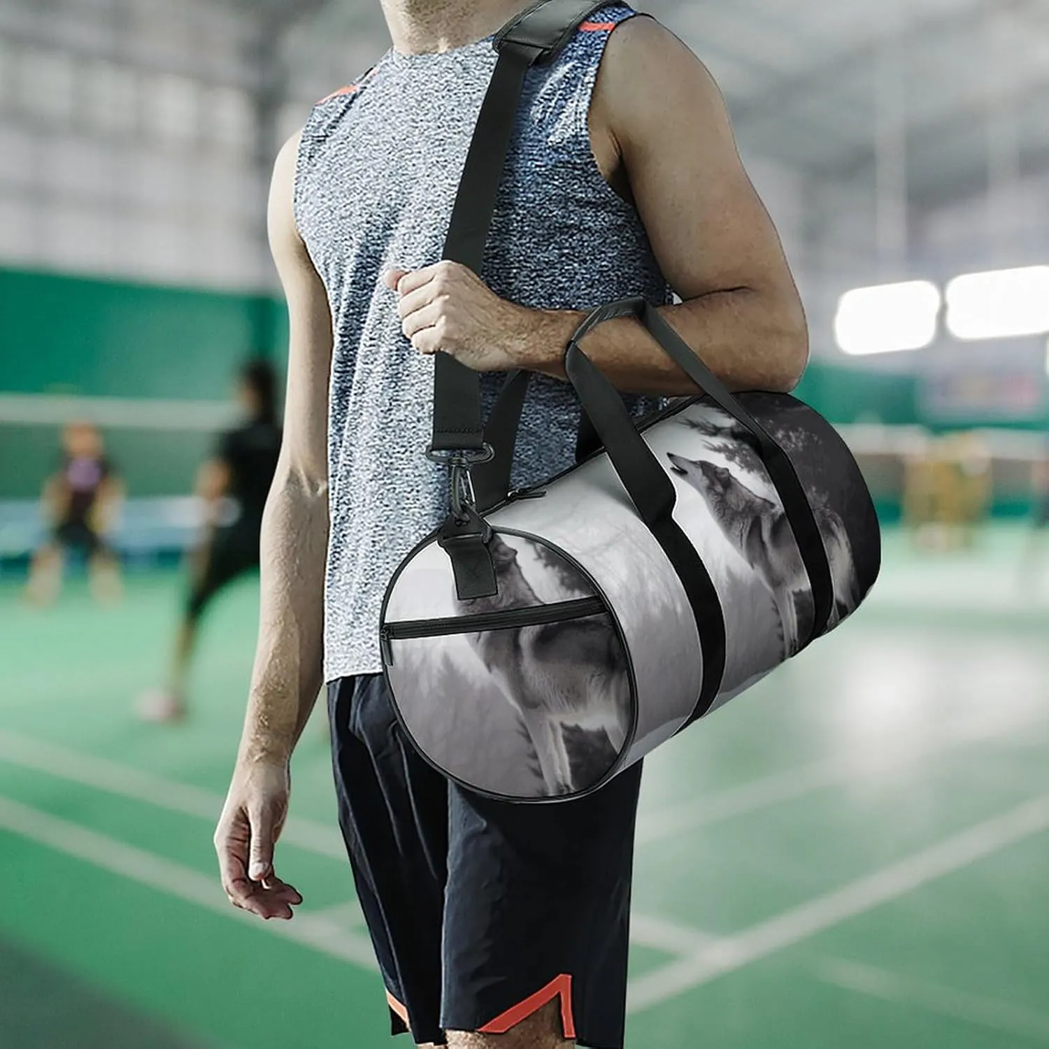 Gym Bag for Men Women Howling Wolf Duffel Bag Overnight Bag with Compartment Gym Sackpac