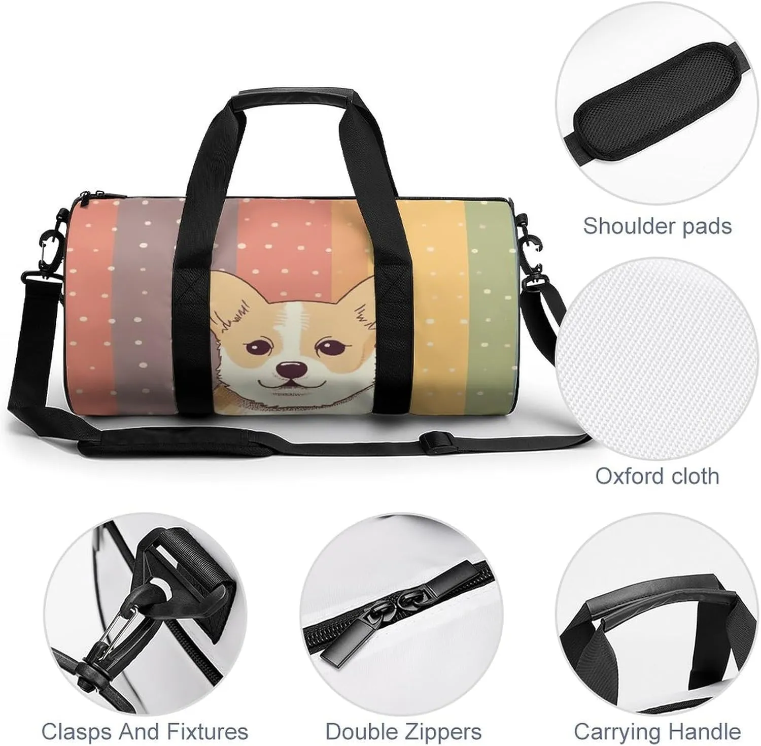 Gym Bag for Men Women Little Corgi Duffel Bag Overnight Bag with Compartment Gym Sackpac