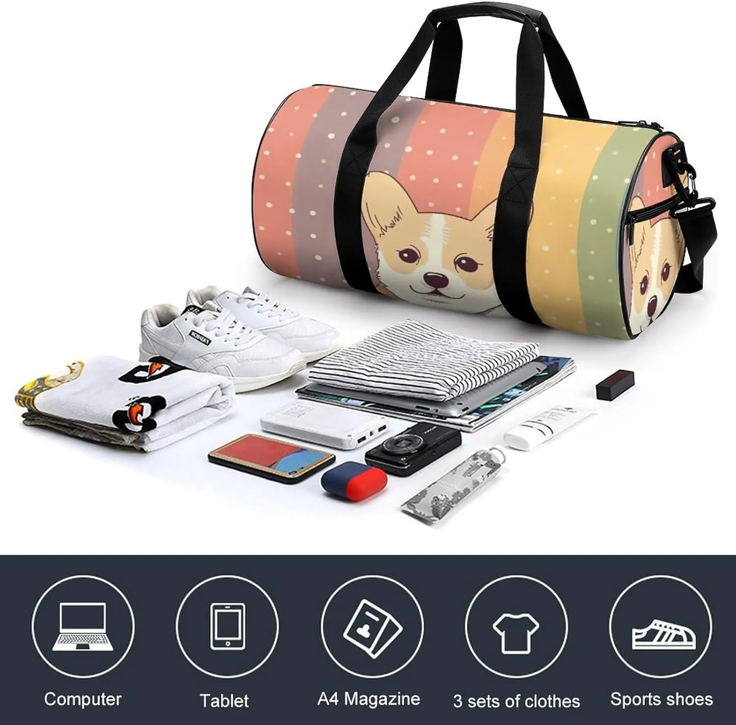Gym Bag for Men Women Little Corgi Duffel Bag Overnight Bag with Compartment Gym Sackpac