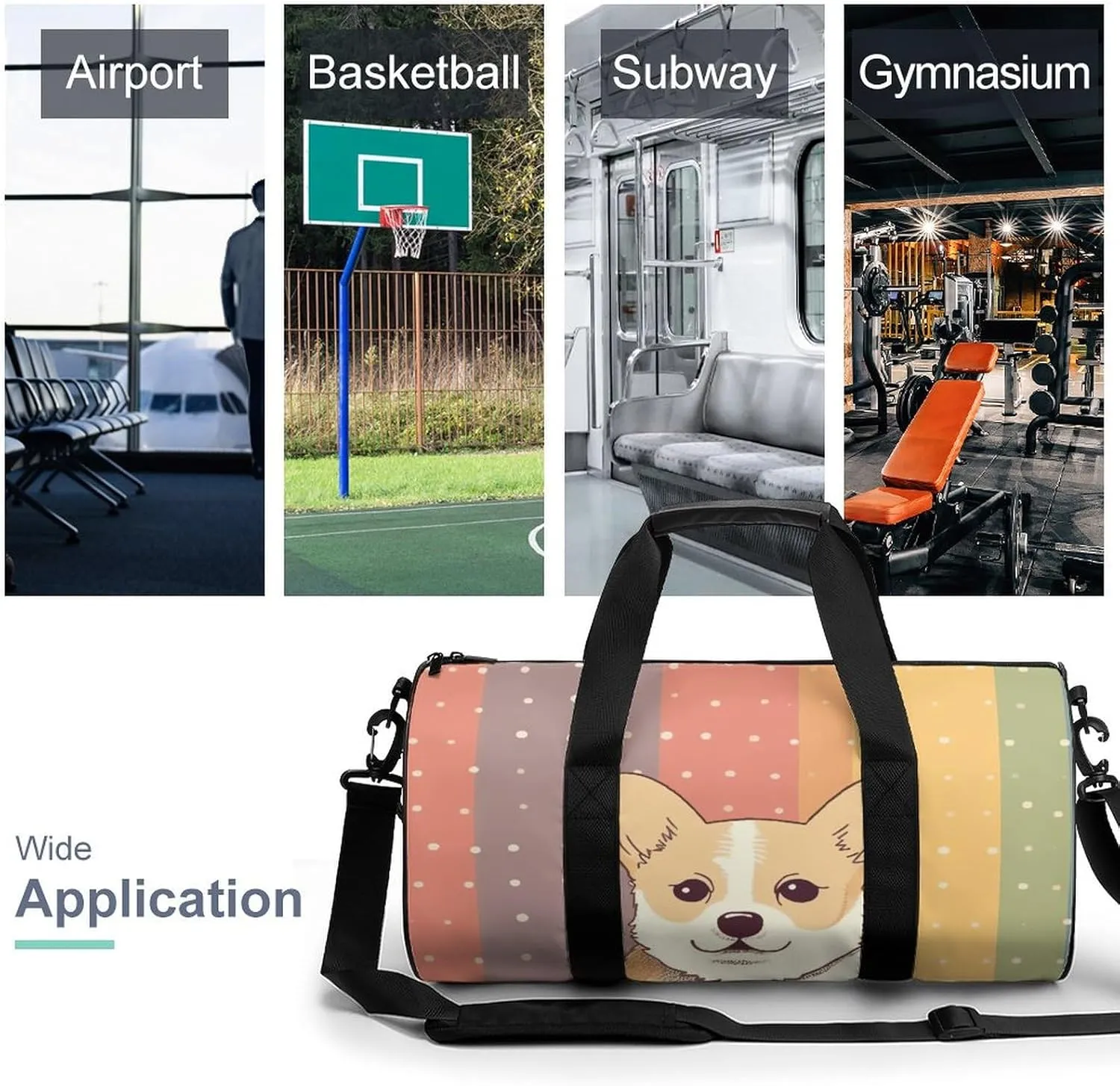 Gym Bag for Men Women Little Corgi Duffel Bag Overnight Bag with Compartment Gym Sackpac