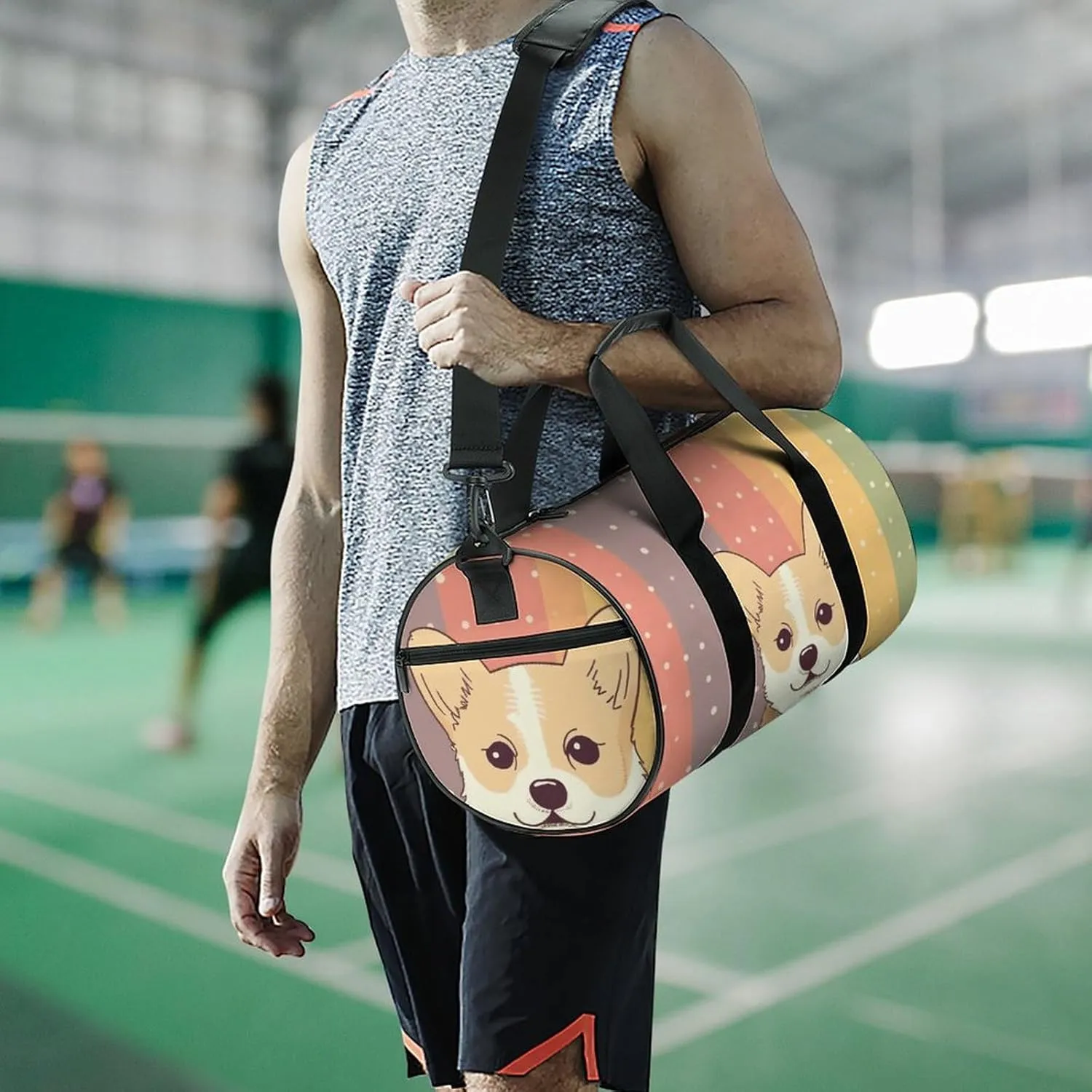 Gym Bag for Men Women Little Corgi Duffel Bag Overnight Bag with Compartment Gym Sackpac