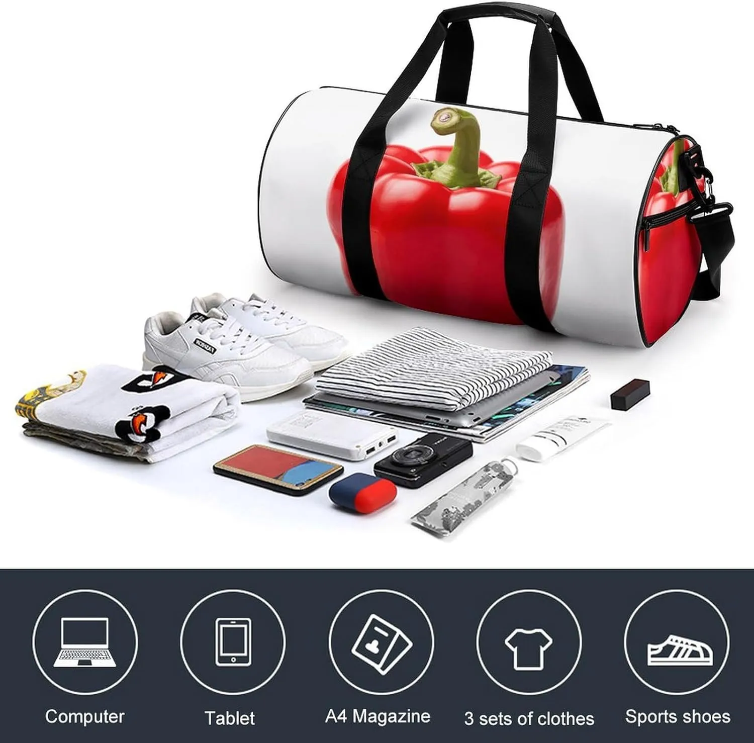 Gym Bag for Men Women Red Bell Pepper Duffel Bag Overnight Bag with Compartment Gym Sackpac