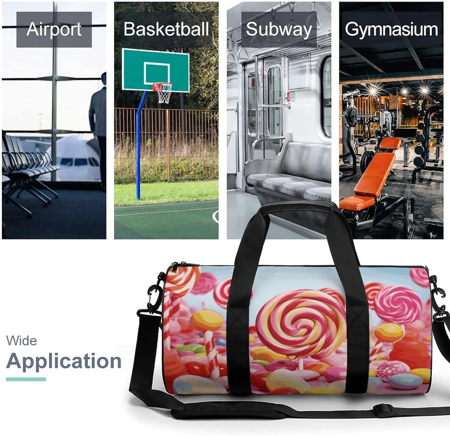 Gym Bag for Men Women Sweet Candy Duffel Bag Overnight Bag with Compartment Gym Sackpac