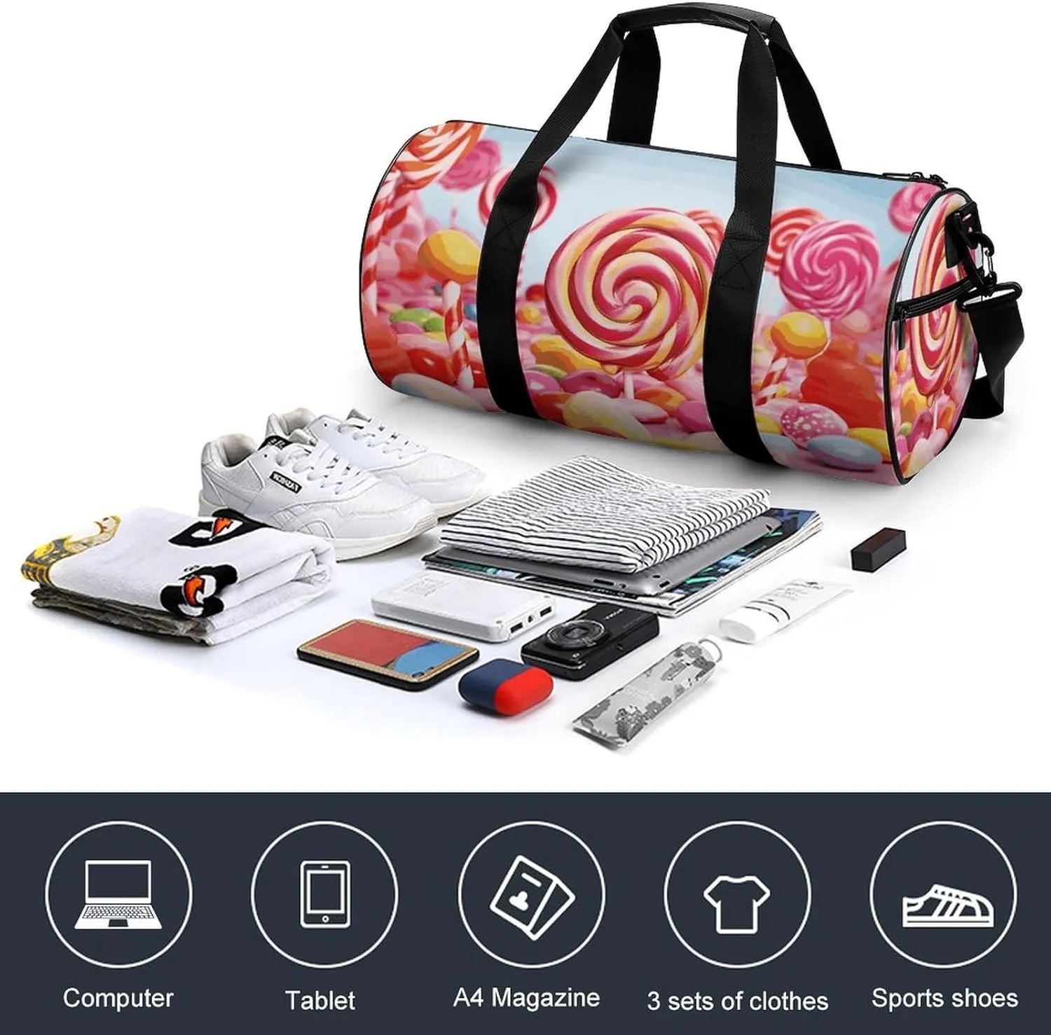 Gym Bag for Men Women Sweet Candy Duffel Bag Overnight Bag with Compartment Gym Sackpac