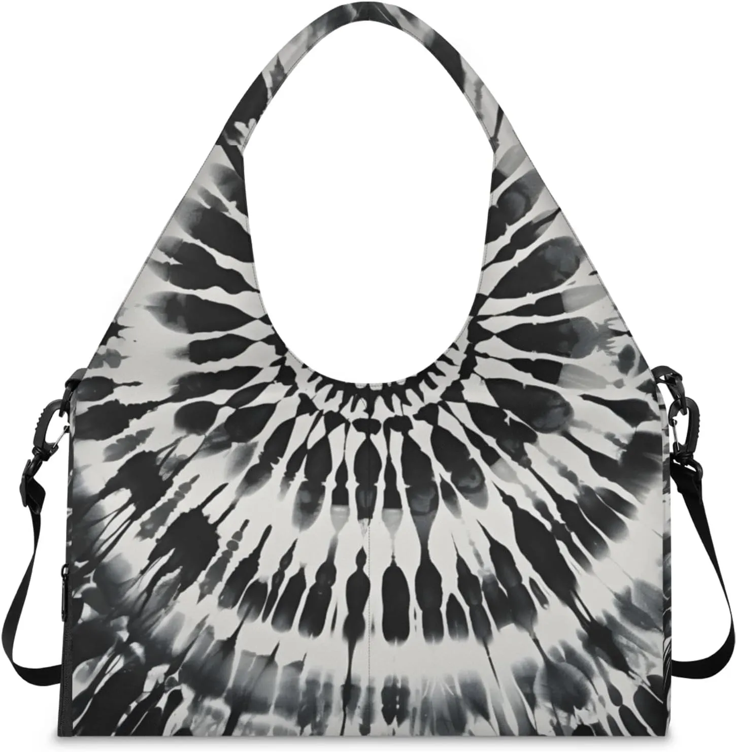 Gym Bag for Women Black Tie Dye Duffel Bag with Shoe Compartment and Yoga Mat Holder Portable Weekender Bags Travel Tote Bags