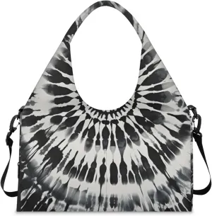 Gym Bag for Women Black Tie Dye Duffel Bag with Shoe Compartment and Yoga Mat Holder Portable Weekender Bags Travel Tote Bags