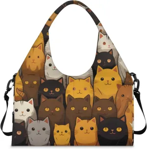 Gym Bag for Women Cartoon Cats Duffel Bag with Shoe Compartment and Yoga Mat Holder Portable Weekender Bags Travel Tote Bags