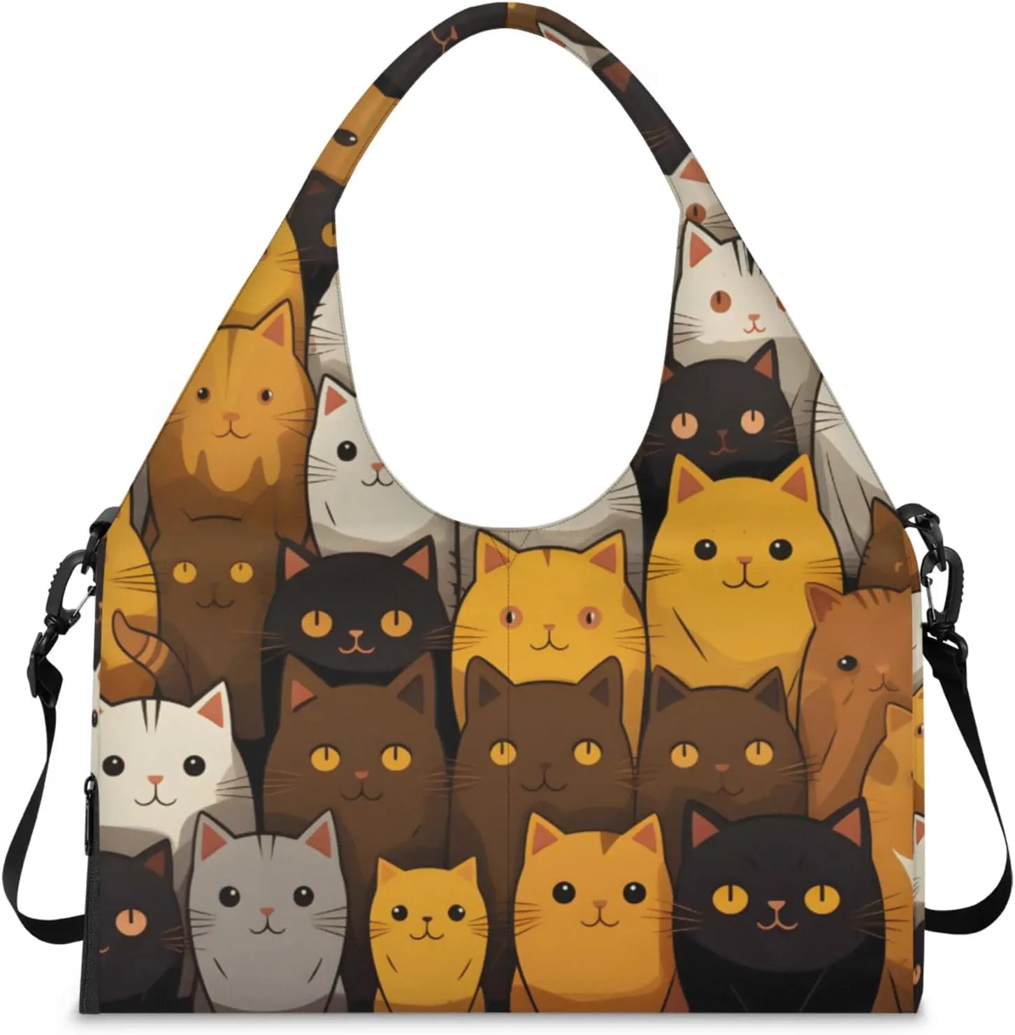 Gym Bag for Women Cartoon Cats Duffel Bag with Shoe Compartment and Yoga Mat Holder Portable Weekender Bags Travel Tote Bags