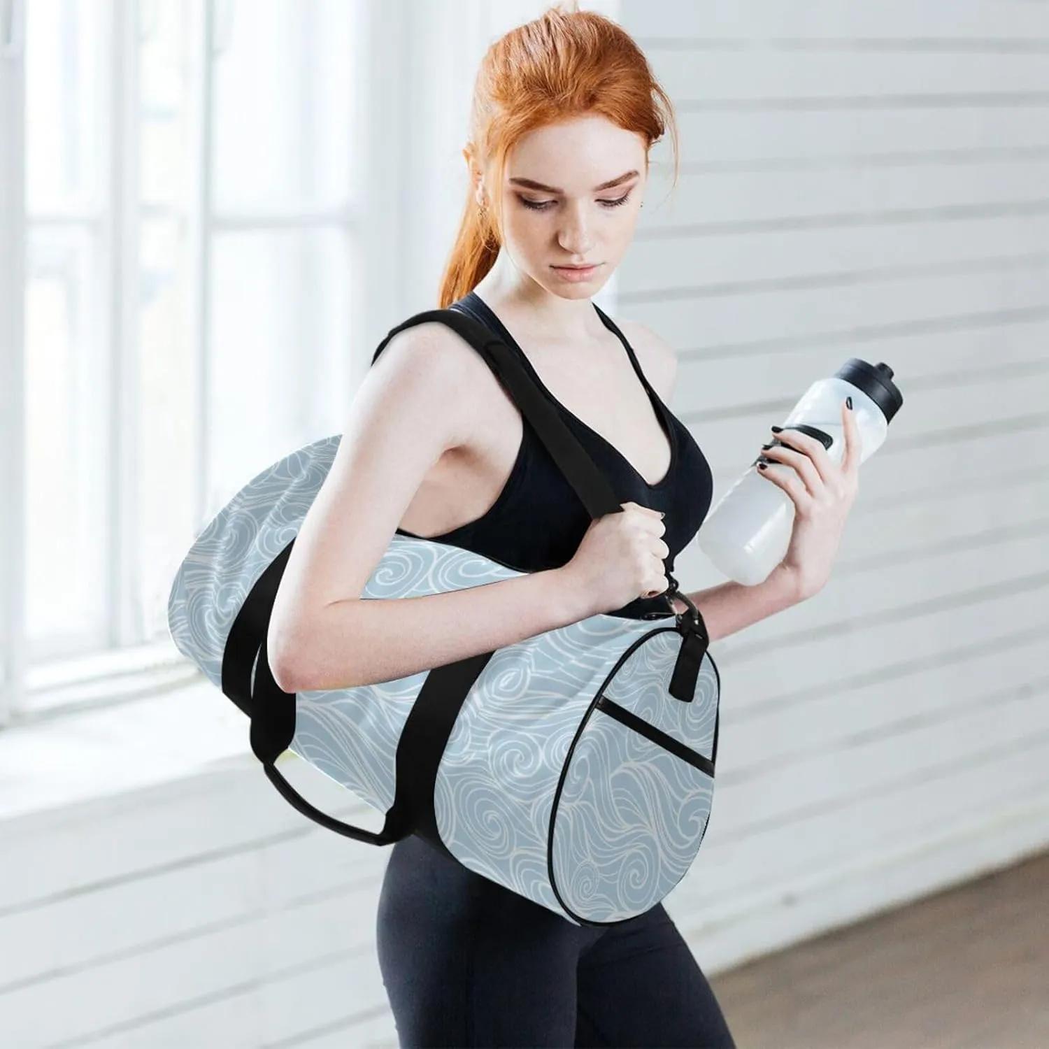 Gym Bag,Sports Duffle Bag,Cute Gym Bags with Inner Pocket,Weekender Travel Bag For Sport Workout Women Men,17.6x9 IN Blue Curve