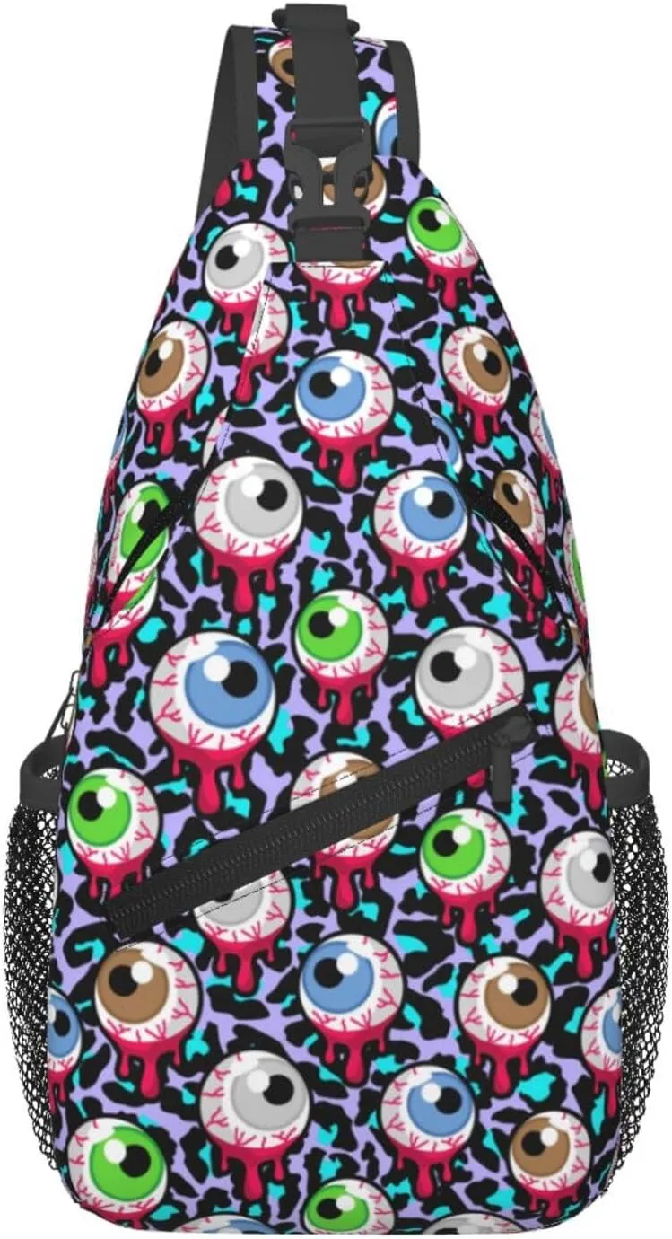 Halloween Crossbody Sling Bag For Women Men Bloody Zombie Eyeballs Creepy Eyes Chest Bag Adjustable Shoulder Bag Sling Backpack Casual Daypack