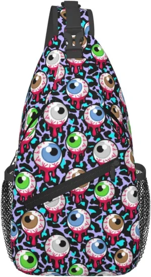 Halloween Crossbody Sling Bag For Women Men Bloody Zombie Eyeballs Creepy Eyes Chest Bag Adjustable Shoulder Bag Sling Backpack Casual Daypack