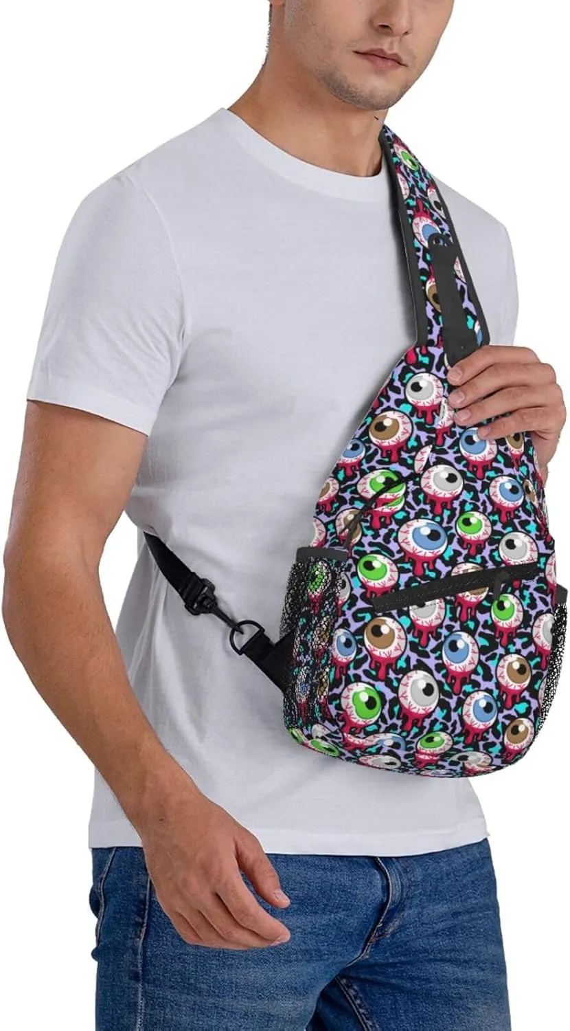 Halloween Crossbody Sling Bag For Women Men Bloody Zombie Eyeballs Creepy Eyes Chest Bag Adjustable Shoulder Bag Sling Backpack Casual Daypack