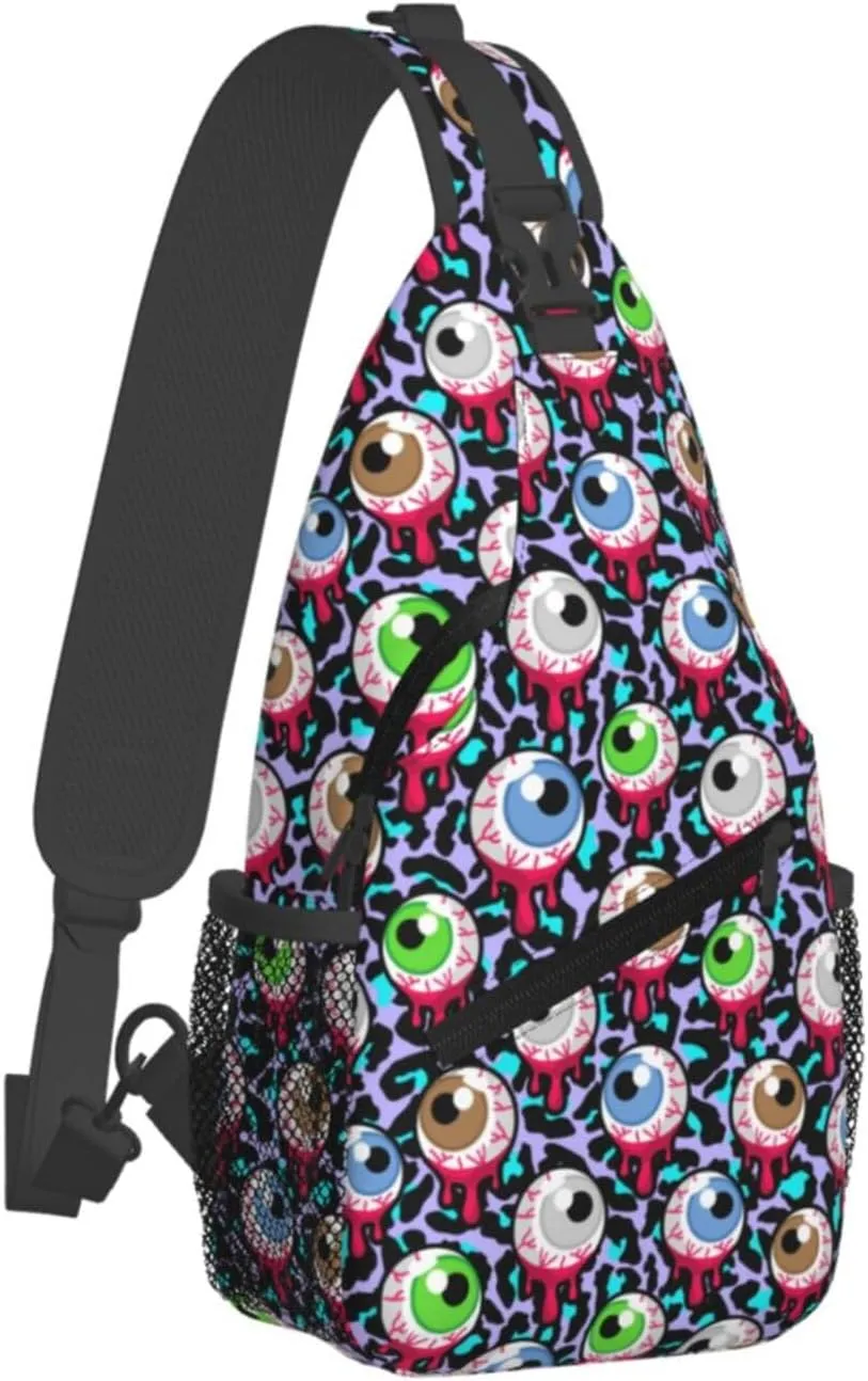 Halloween Crossbody Sling Bag For Women Men Bloody Zombie Eyeballs Creepy Eyes Chest Bag Adjustable Shoulder Bag Sling Backpack Casual Daypack