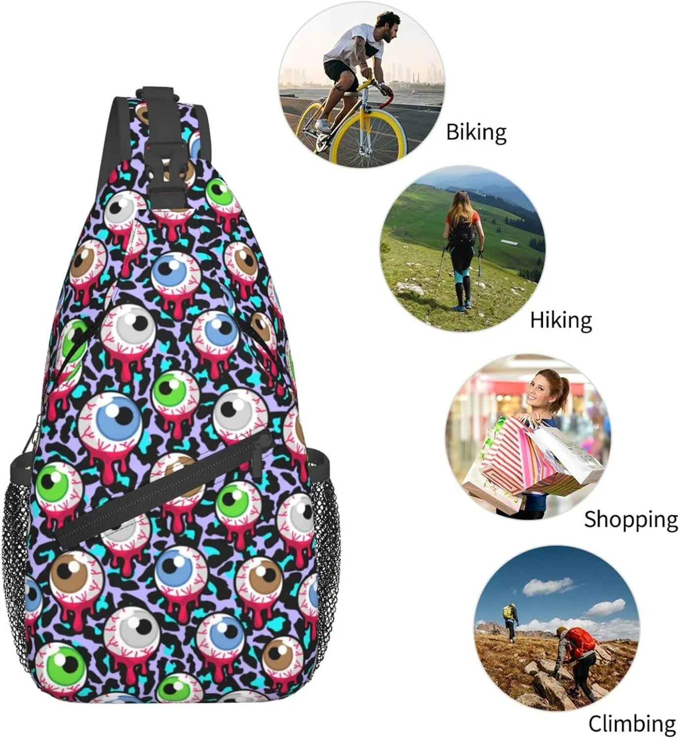 Halloween Crossbody Sling Bag For Women Men Bloody Zombie Eyeballs Creepy Eyes Chest Bag Adjustable Shoulder Bag Sling Backpack Casual Daypack