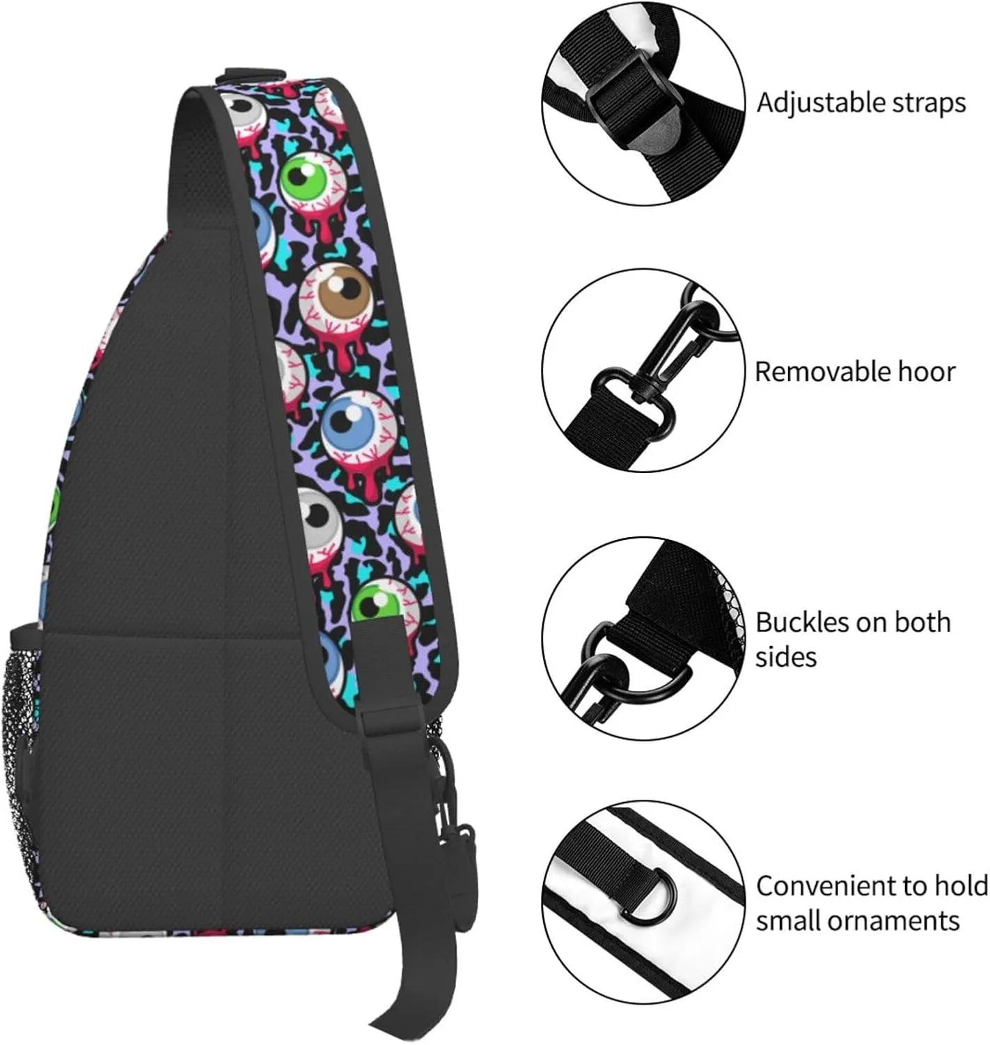 Halloween Crossbody Sling Bag For Women Men Bloody Zombie Eyeballs Creepy Eyes Chest Bag Adjustable Shoulder Bag Sling Backpack Casual Daypack