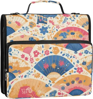 Hand Drawn Cute Japanese Fans Includes Zip Pocket Documents Files Storage Bag with Shoulder Strap & Handle for School