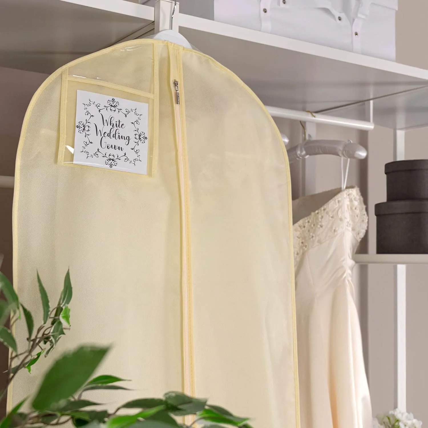 HANGERWORLD 72inch Breathable Wedding Gown Long Dress Hanging Garment Bag Cover for Closet Storage (Ivory)