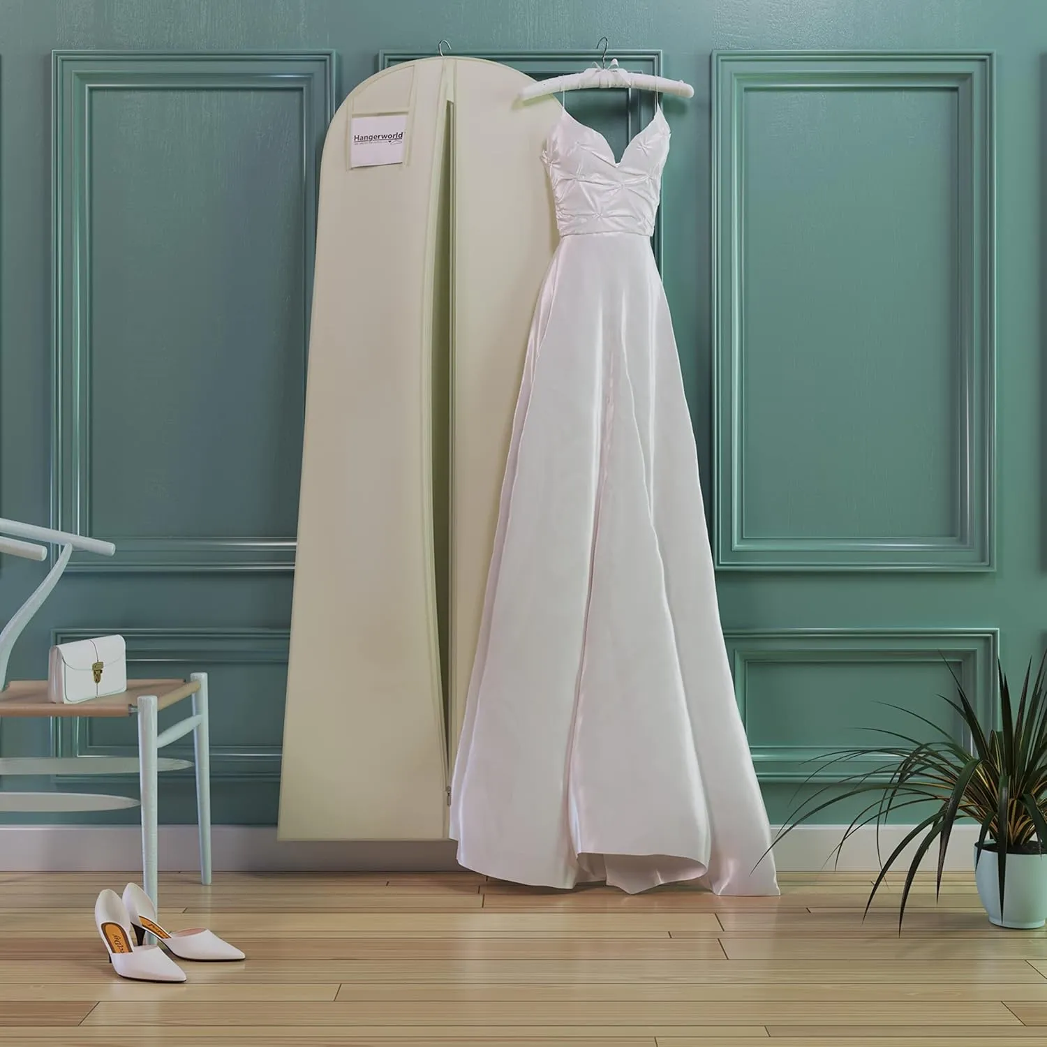 HANGERWORLD 72inch Breathable Wedding Gown Long Dress Hanging Garment Bag Cover for Closet Storage (Ivory)
