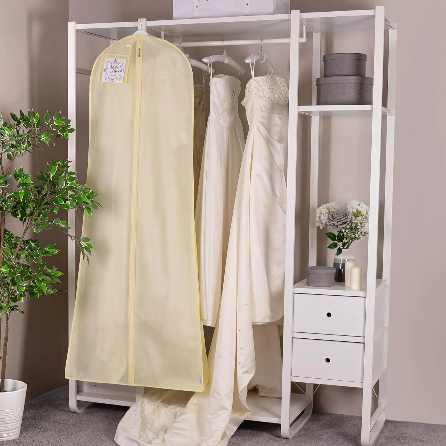 HANGERWORLD 72inch Breathable Wedding Gown Long Dress Hanging Garment Bag Cover for Closet Storage (Ivory)