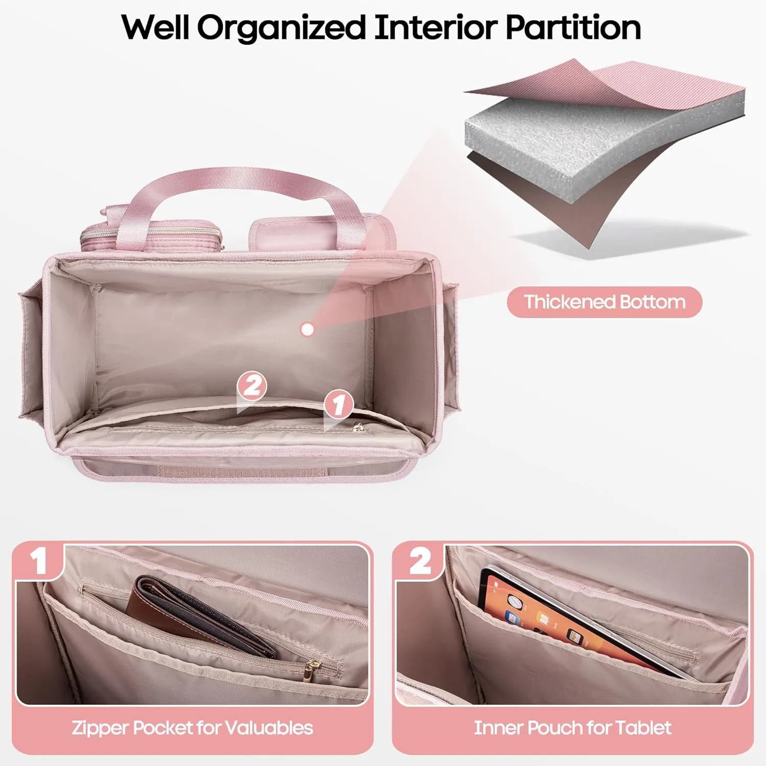 Hanging File Organizer Box with Lid, Portable Document Organizer Bag with Handle, Suitable for Letter Size Hanging File Folders, Pink
